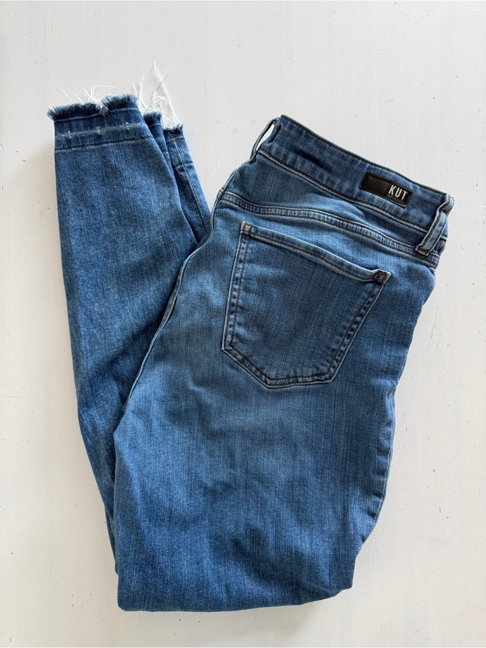 KUT from the Kloth Chrissie Fab AB Straight Leg Jeans Size 12 Raw Hem Distressed